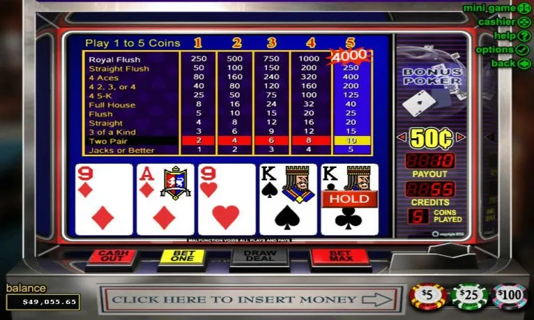 bonus poker video poker royal flush