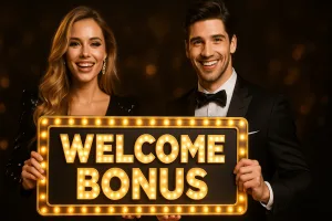 A man and a woman presenting the welcome bonus